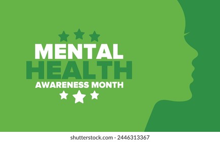 Mental Health Awareness Month in May. Annual campaign in United States. Raising awareness of mental health. Control and protection. Prevention campaign. Medical health care design. Vector illustration
