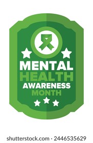 Mental Health Awareness Month in May. Annual campaign in United States. Raising awareness of mental health. Control and protection. Prevention campaign. Medical health care design. Vector illustration