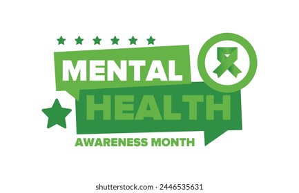 Mental Health Awareness Month in May. Annual campaign in United States. Raising awareness of mental health. Control and protection. Prevention campaign. Medical health care design. Vector illustration