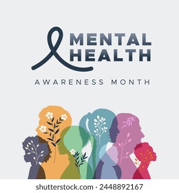 Mental Health Awareness Month. in May. Take care of your body, take care of your health and mind. Increase awareness of mental health. Control and protection. Prevention campaign