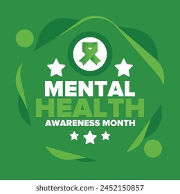 Mental Health Awareness Month in May. Annual campaign in United States. Raising awareness of mental health. Control and protection. Prevention campaign. Medical health care design. Vector illustration