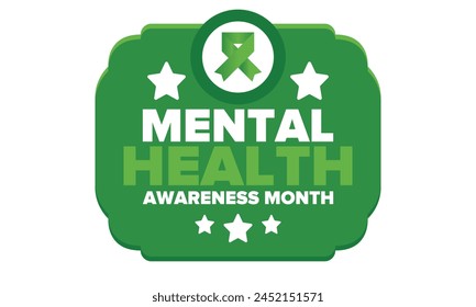 Mental Health Awareness Month in May. Annual campaign in United States. Raising awareness of mental health. Control and protection. Prevention campaign. Medical health care design. Vector illustration