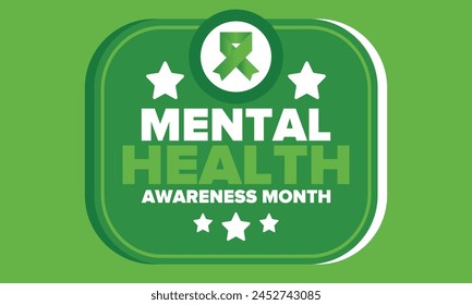 Mental Health Awareness Month in May. Annual campaign in United States. Raising awareness of mental health. Control and protection. Prevention campaign. Medical health care design. Vector illustration