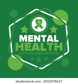Mental Health Awareness Month in May. Annual campaign in United States. Raising awareness of mental health. Control and protection. Prevention campaign. Medical health care design. Vector illustration