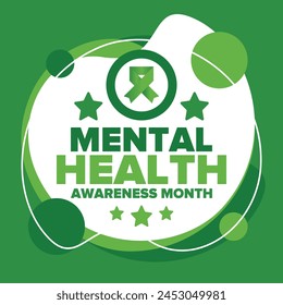 Mental Health Awareness Month in May. Annual campaign in United States. Raising awareness of mental health. Control and protection. Prevention campaign. Medical health care design. Vector illustration