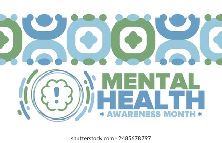Mental Health Awareness Month in May. Annual campaign in United States. Raising awareness of mental health. Control and protection. Prevention campaign. Medical health care design. Vector illustration
