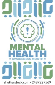 Mental Health Awareness Month in May. Annual campaign in United States. Raising awareness of mental health. Control and protection. Prevention campaign. Medical health care design. Vector illustration