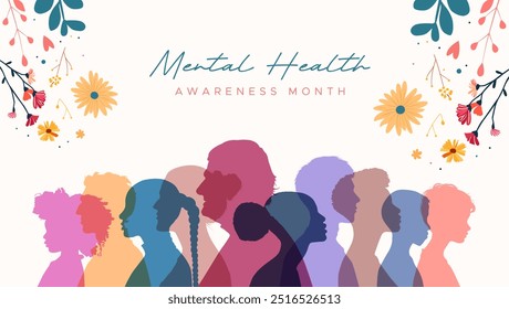 Mental Health Awareness Month. in May. Take care of your body, take care of your health and mind. Increase awareness of mental health. Control and protection. Prevention campaign. Not generated by AI