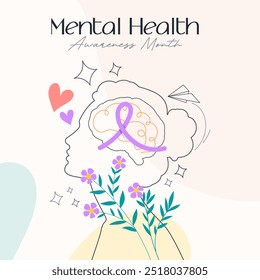 Mental Health Awareness Month. in May. Take care of your body, take care of your health and mind. Increase awareness of mental health. Control and protection. Prevention campaign