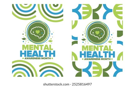 Mental Health Awareness Month in May. Annual campaign in United States. Raising awareness of mental health. Control and protection. Prevention campaign. Medical health care design. Vector illustration