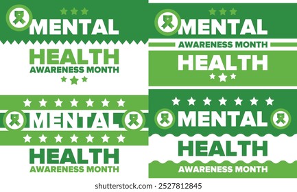 Mental Health Awareness Month in May. Annual campaign in United States. Raising awareness of mental health. Control and protection. Prevention campaign. Medical health care design. Vector illustration