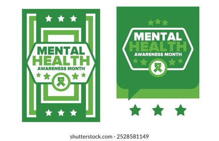 Mental Health Awareness Month in May. Annual campaign in United States. Raising awareness of mental health. Control and protection. Prevention campaign. Medical health care design. Vector illustration