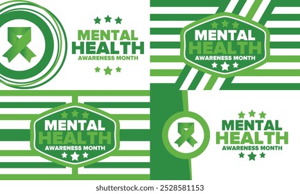Mental Health Awareness Month in May. Annual campaign in United States. Raising awareness of mental health. Control and protection. Prevention campaign. Medical health care design. Vector illustration