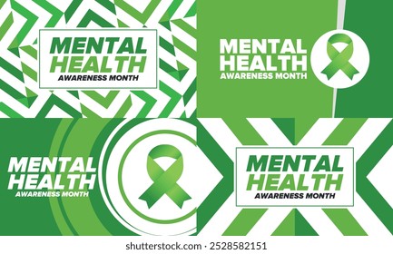 Mental Health Awareness Month in May. Annual campaign in United States. Raising awareness of mental health. Control and protection. Prevention campaign. Medical health care design. Vector illustration