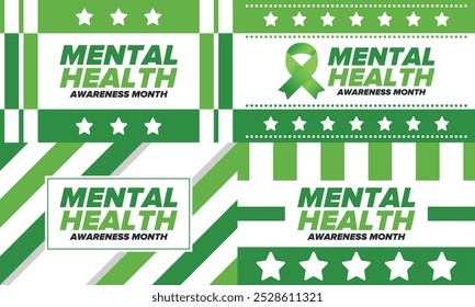 Mental Health Awareness Month in May. Annual campaign in United States. Raising awareness of mental health. Control and protection. Prevention campaign. Medical health care design. Vector illustration