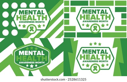 Mental Health Awareness Month in May. Annual campaign in United States. Raising awareness of mental health. Control and protection. Prevention campaign. Medical health care design. Vector illustration
