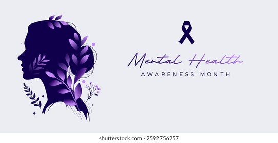 Mental Health Awareness Month. in May. Take care of your body, take care of your health and mind. Increase awareness of mental health. Control and protection. Prevention campaign.