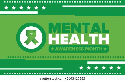 Mental Health Awareness Month in May. Annual campaign in United States. Raising awareness of mental health. Control and protection. Prevention campaign. Medical health care design. Vector illustration