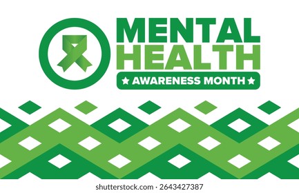 Mental Health Awareness Month in May. Annual campaign in United States. Raising awareness of mental health. Control and protection. Prevention campaign. Medical health care design. Vector illustration