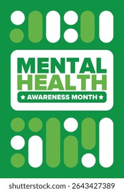 Mental Health Awareness Month in May. Annual campaign in United States. Raising awareness of mental health. Control and protection. Prevention campaign. Medical health care design. Vector illustration