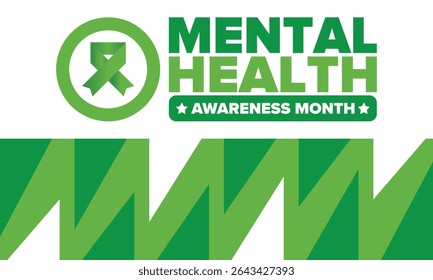 Mental Health Awareness Month in May. Annual campaign in United States. Raising awareness of mental health. Control and protection. Prevention campaign. Medical health care design. Vector illustration