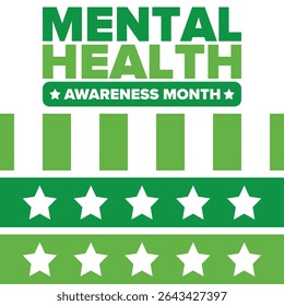 Mental Health Awareness Month in May. Annual campaign in United States. Raising awareness of mental health. Control and protection. Prevention campaign. Medical health care design. Vector illustration