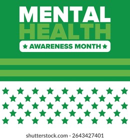 Mental Health Awareness Month in May. Annual campaign in United States. Raising awareness of mental health. Control and protection. Prevention campaign. Medical health care design. Vector illustration