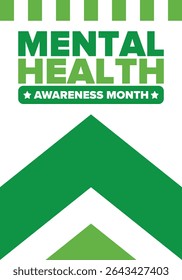 Mental Health Awareness Month in May. Annual campaign in United States. Raising awareness of mental health. Control and protection. Prevention campaign. Medical health care design. Vector illustration