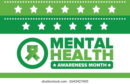 Mental Health Awareness Month in May. Annual campaign in United States. Raising awareness of mental health. Control and protection. Prevention campaign. Medical health care design. Vector illustration