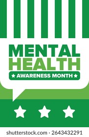 Mental Health Awareness Month in May. Annual campaign in United States. Raising awareness of mental health. Control and protection. Prevention campaign. Medical health care design. Vector illustration