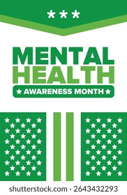 Mental Health Awareness Month in May. Annual campaign in United States. Raising awareness of mental health. Control and protection. Prevention campaign. Medical health care design. Vector illustration