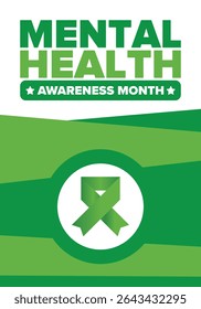Mental Health Awareness Month in May. Annual campaign in United States. Raising awareness of mental health. Control and protection. Prevention campaign. Medical health care design. Vector illustration