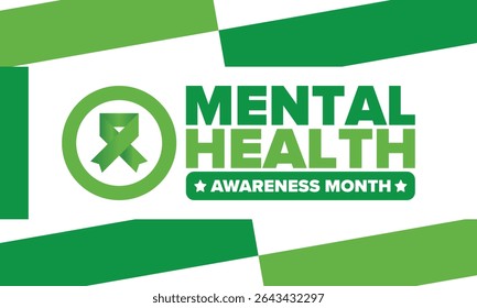 Mental Health Awareness Month in May. Annual campaign in United States. Raising awareness of mental health. Control and protection. Prevention campaign. Medical health care design. Vector illustration