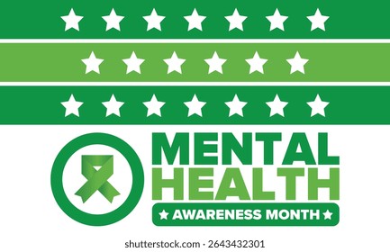 Mental Health Awareness Month in May. Annual campaign in United States. Raising awareness of mental health. Control and protection. Prevention campaign. Medical health care design. Vector illustration