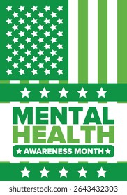Mental Health Awareness Month in May. Annual campaign in United States. Raising awareness of mental health. Control and protection. Prevention campaign. Medical health care design. Vector illustration