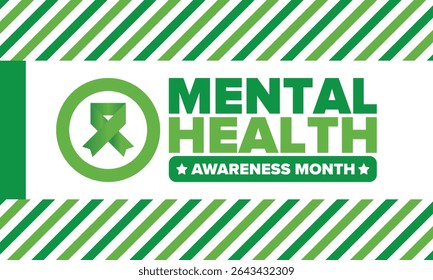 Mental Health Awareness Month in May. Annual campaign in United States. Raising awareness of mental health. Control and protection. Prevention campaign. Medical health care design. Vector illustration