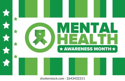 Mental Health Awareness Month in May. Annual campaign in United States. Raising awareness of mental health. Control and protection. Prevention campaign. Medical health care design. Vector illustration