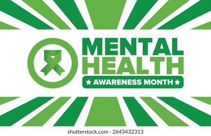 Mental Health Awareness Month in May. Annual campaign in United States. Raising awareness of mental health. Control and protection. Prevention campaign. Medical health care design. Vector illustration