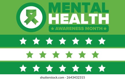 Mental Health Awareness Month in May. Annual campaign in United States. Raising awareness of mental health. Control and protection. Prevention campaign. Medical health care design. Vector illustration