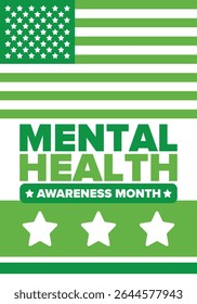 Mental Health Awareness Month in May. Annual campaign in United States. Raising awareness of mental health. Control and protection. Prevention campaign. Medical health care design. Vector illustration