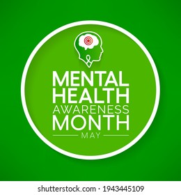 Mental health awareness month observed each year during May. it includes our emotional, psychological, and social well-being. It affects how we think, feel, and act. Vector illustration.