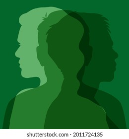 Mental Health Awareness Month. Poster with different people on green background