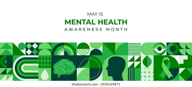 Mental Health Awareness Month. Raising awareness of mental health campaign. Geometric modern style. Vector concept design and illustration