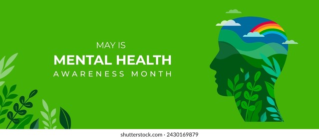 Mental Health Awareness Month. Raising awareness of depression campaign. Abstract head profile concept design and vector illustration