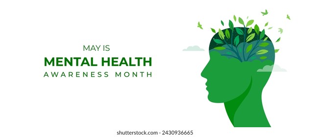 Mental Health Awareness Month. Raising awareness of depression campaign. Abstract head profile concept design and vector illustration