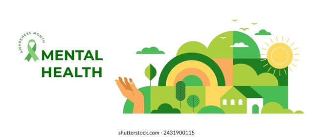 Mental Health Awareness Month. Raising awareness of mental health campaign. Geometric modern style. Vector concept design and illustration