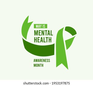 Mental Health Awareness Month vector illustration with green ribbon