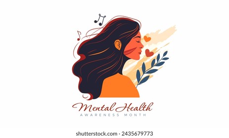 Mental Health Awareness Month. vector illustration with a mental health concept featuring an illustration of a woman undergoing therapy with floral decoration. Care about mental health. Increase aware