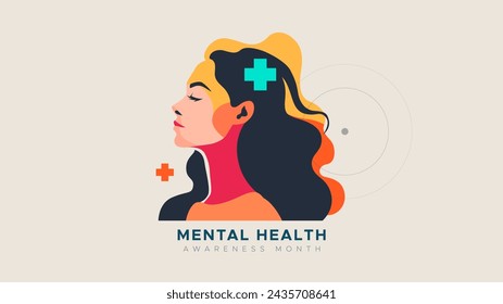 Mental Health Awareness Month. vector illustration with a mental health concept featuring an illustration of a woman undergoing therapy with floral decoration. Care about mental health. Increase aware