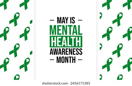 Mental Health Awareness Month vector illustration with green. Holiday Concept. abstract profile with green ribbon, Mental health awareness